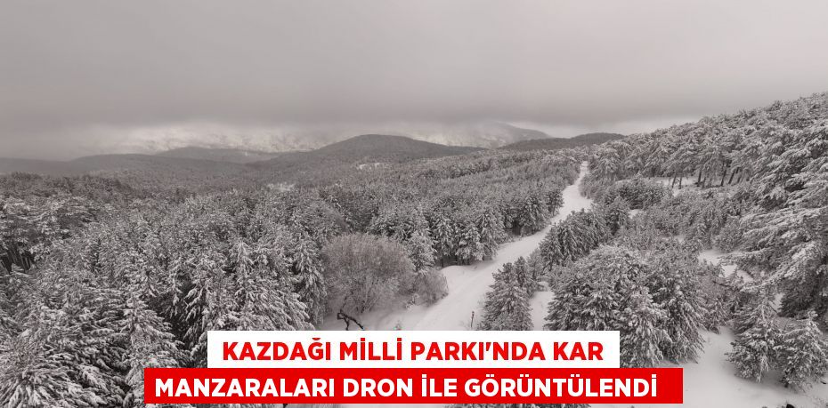 Kazdağı Milli Parkı'nda kar manzaraları dron ile görüntülendi