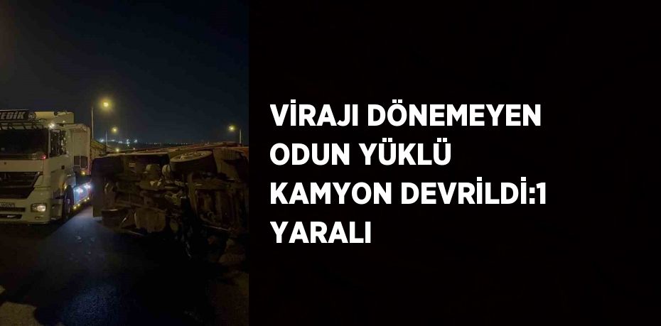 VİRAJI DÖNEMEYEN ODUN YÜKLÜ KAMYON DEVRİLDİ:1 YARALI