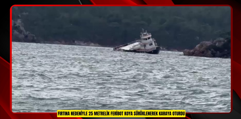 Fırtına nedeniyle 25 metrelik feribot koya sürüklenerek karaya oturdu