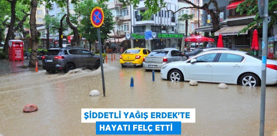 Şiddetli yağış Erdek'te hayatı felç etti
