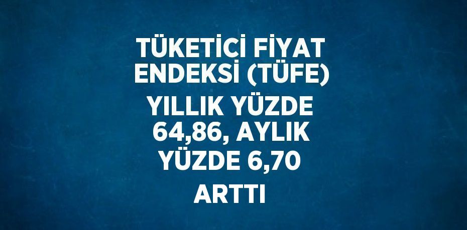 TÜKETİCİ FİYAT ENDEKSİ (TÜFE) YILLIK YÜZDE 64,86, AYLIK YÜZDE 6,70 ARTTI
