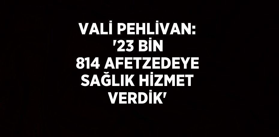 VALİ PEHLİVAN: '23 BİN 814 AFETZEDEYE SAĞLIK HİZMET VERDİK'