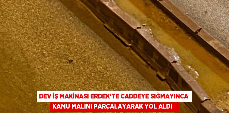 Dev iş makinası Erdek’te caddeye sığmayınca kamu malını parçalayarak yol aldı  
