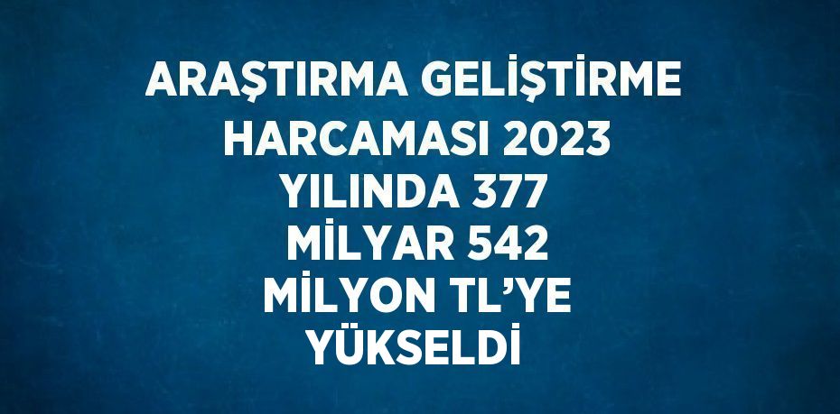 ARAŞTIRMA GELİŞTİRME HARCAMASI 2023 YILINDA 377 MİLYAR 542 MİLYON TL’YE YÜKSELDİ