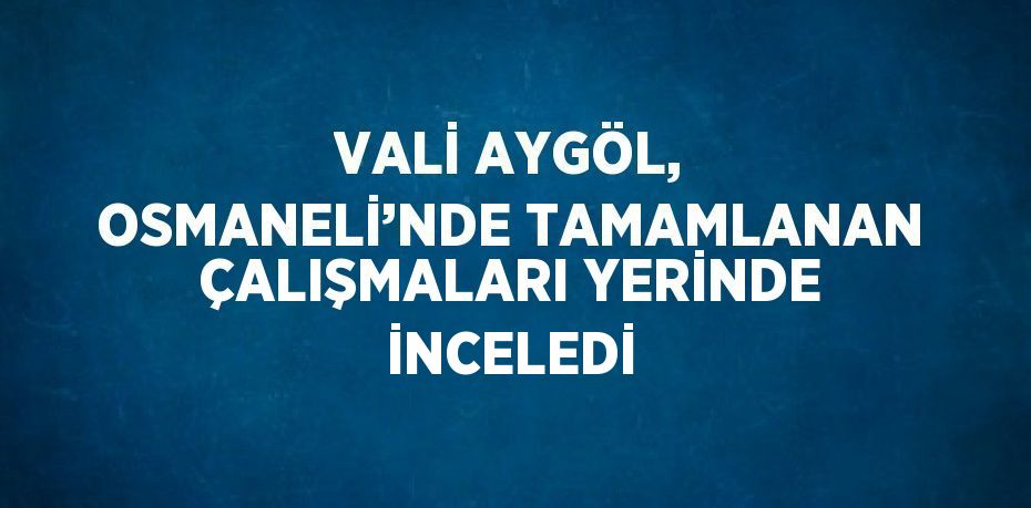 VALİ AYGÖL, OSMANELİ’NDE TAMAMLANAN ÇALIŞMALARI YERİNDE İNCELEDİ