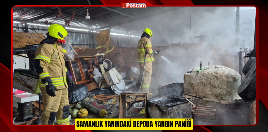 Samanlık yanındaki depoda yangın paniği