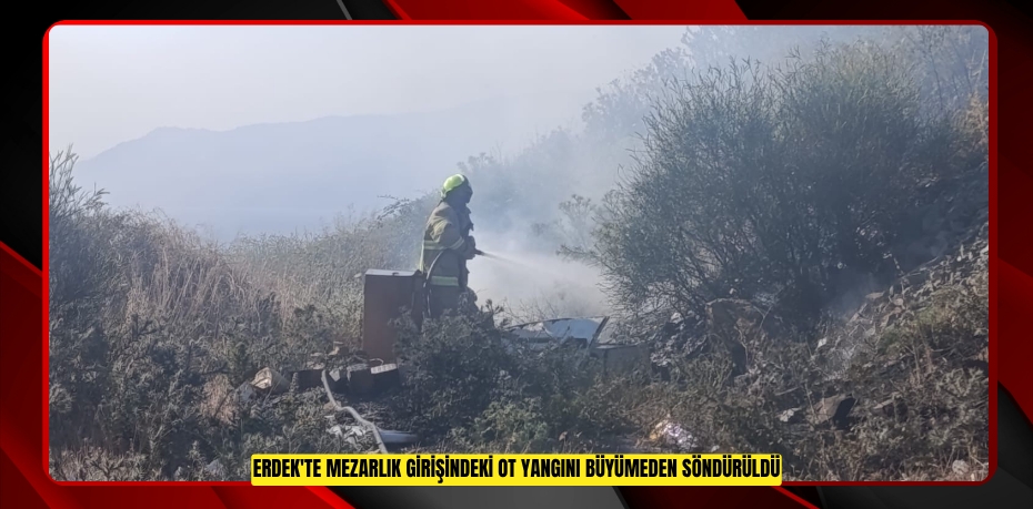 Erdek'te mezarlık girişindeki ot yangını büyümeden söndürüldü  