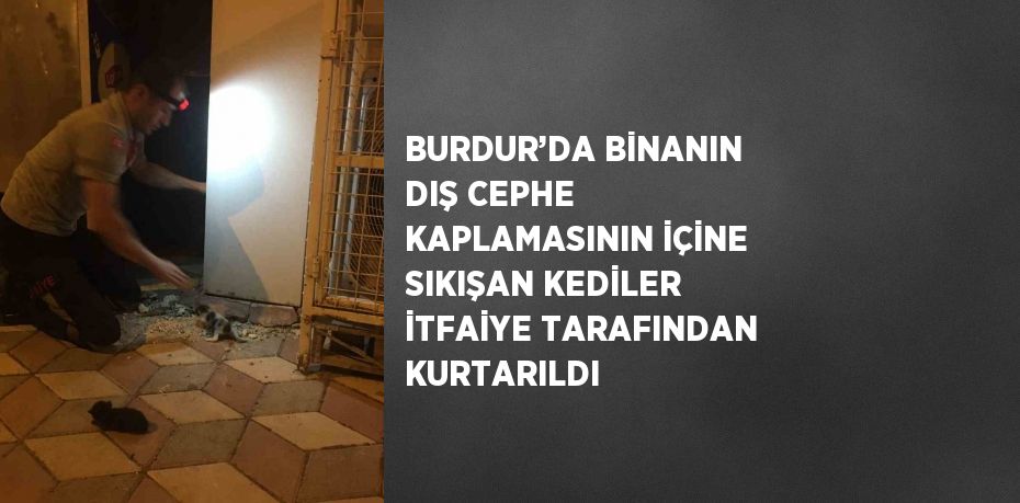 BURDUR’DA BİNANIN DIŞ CEPHE KAPLAMASININ İÇİNE SIKIŞAN KEDİLER İTFAİYE TARAFINDAN KURTARILDI