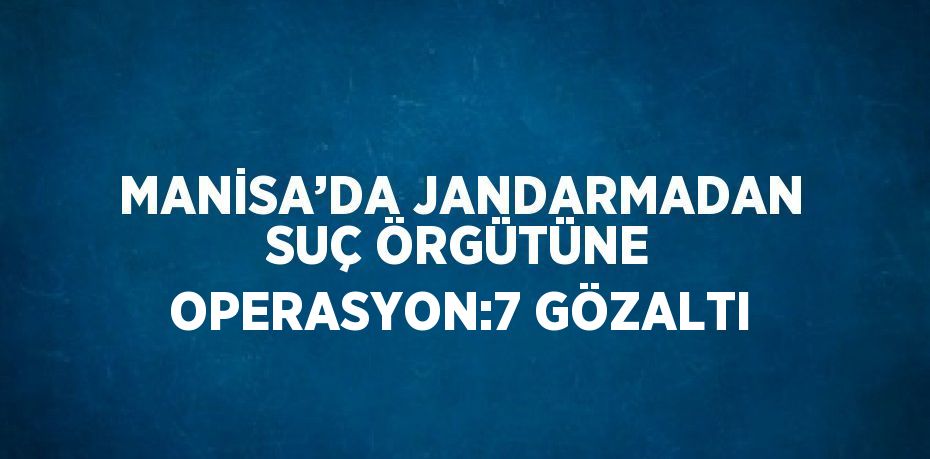 MANİSA’DA JANDARMADAN SUÇ ÖRGÜTÜNE OPERASYON:7 GÖZALTI