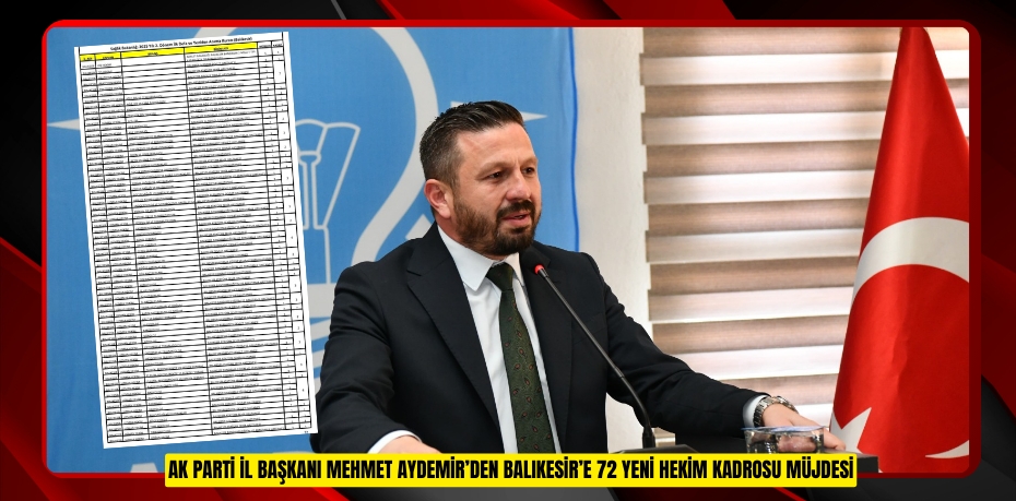 AK PARTİ İL BAŞKANI MEHMET AYDEMİR’DEN BALIKESİR’E 72 YENİ HEKİM KADROSU MÜJDESİ