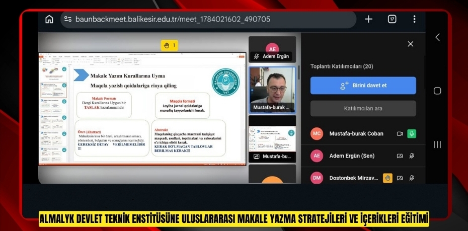 ALMALYK DEVLET TEKNİK ENSTİTÜSÜNE ULUSLARARASI MAKALE YAZMA STRATEJİLERİ VE İÇERİKLERİ EĞİTİMİ