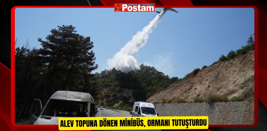 Alev topuna dönen minibüs, ormanı tutuşturdu