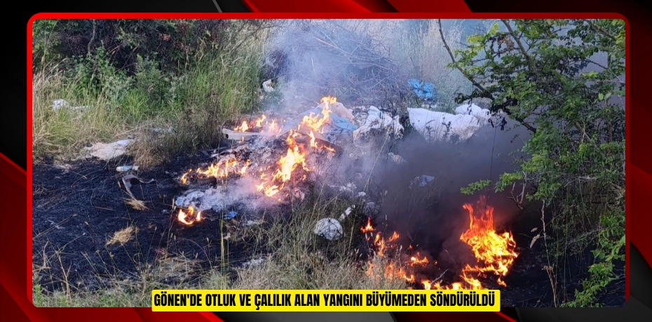 Gönen'de otluk ve çalılık alan yangını büyümeden söndürüldü