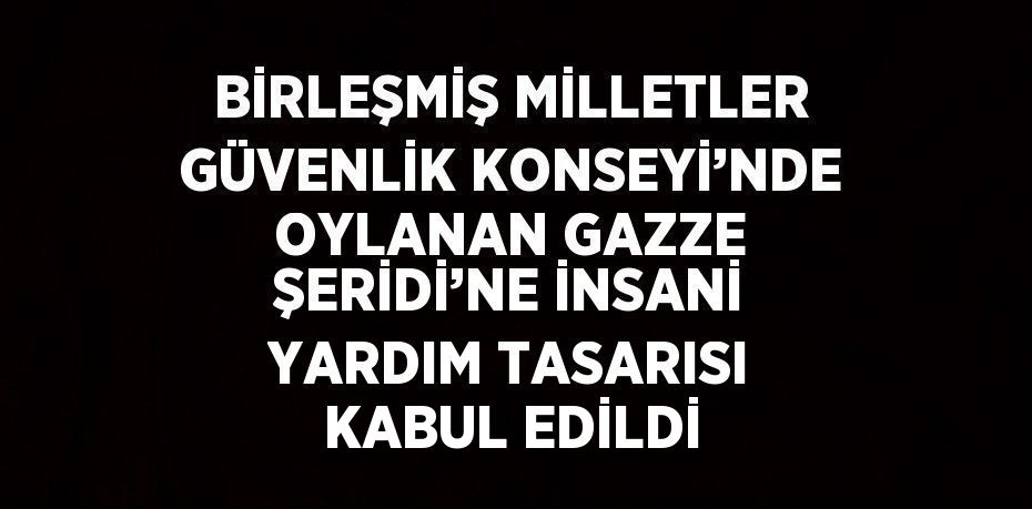 BİRLEŞMİŞ MİLLETLER GÜVENLİK KONSEYİ’NDE OYLANAN GAZZE ŞERİDİ’NE İNSANİ YARDIM TASARISI KABUL EDİLDİ
