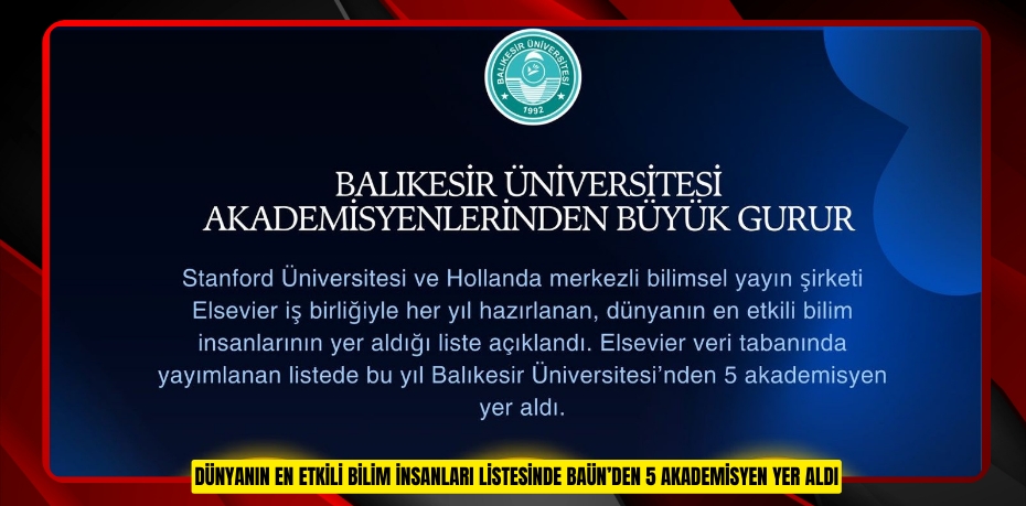 DÜNYANIN EN ETKİLİ BİLİM İNSANLARI LİSTESİNDE BAÜN’DEN 5 AKADEMİSYEN YER ALDI