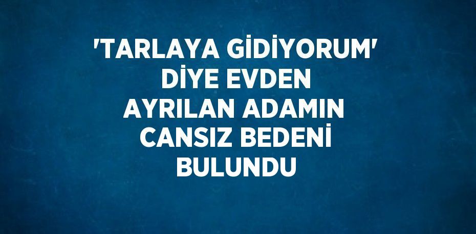 'TARLAYA GİDİYORUM' DİYE EVDEN AYRILAN ADAMIN CANSIZ BEDENİ BULUNDU