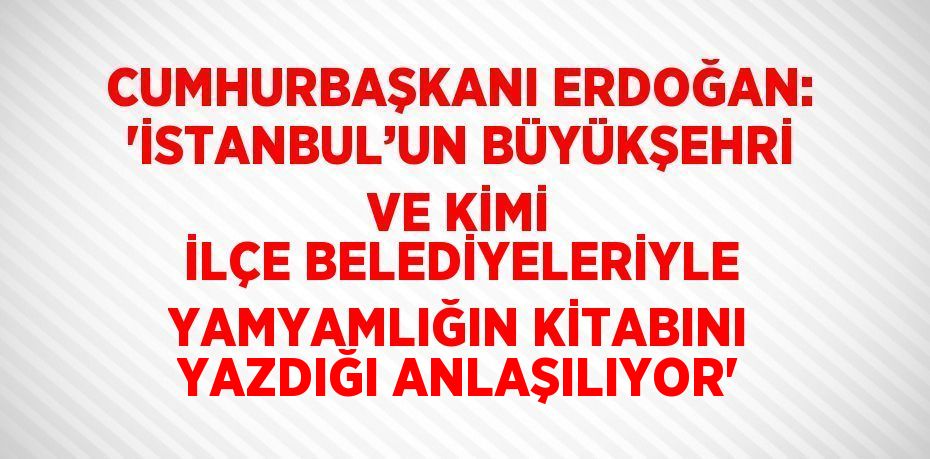 CUMHURBAŞKANI ERDOĞAN: 'İSTANBUL’UN BÜYÜKŞEHRİ VE KİMİ İLÇE BELEDİYELERİYLE YAMYAMLIĞIN KİTABINI YAZDIĞI ANLAŞILIYOR'