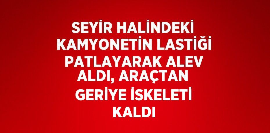 SEYİR HALİNDEKİ KAMYONETİN LASTİĞİ PATLAYARAK ALEV ALDI, ARAÇTAN GERİYE İSKELETİ KALDI
