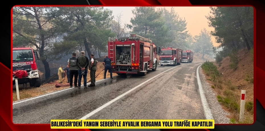 Balıkesir'deki yangın sebebiyle Ayvalık Bergama yolu trafiğe kapatıldı