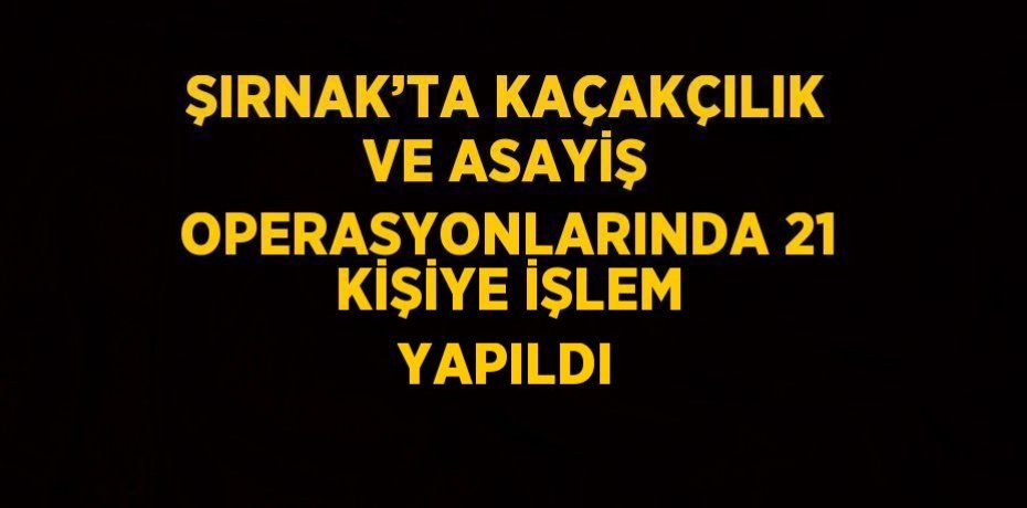 ŞIRNAK’TA KAÇAKÇILIK VE ASAYİŞ OPERASYONLARINDA 21 KİŞİYE İŞLEM YAPILDI
