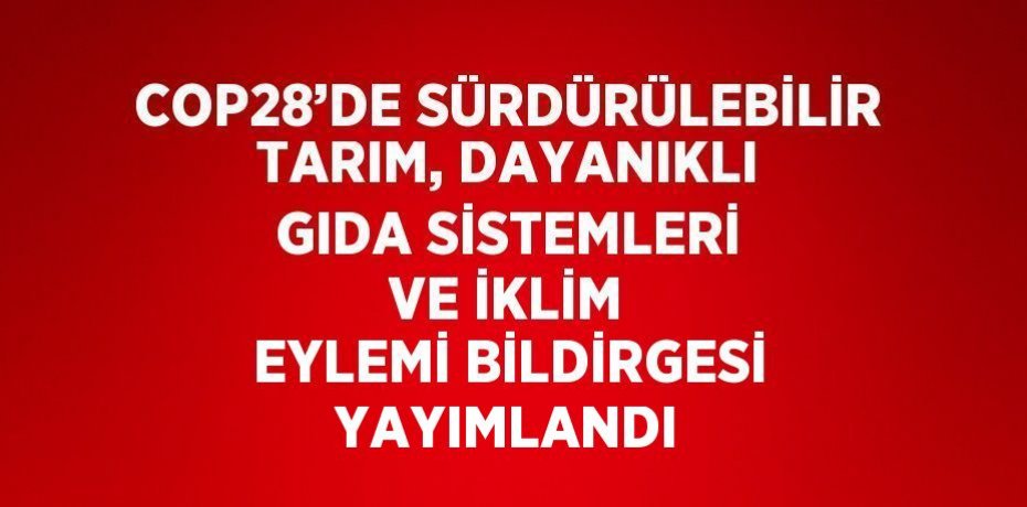 COP28’DE SÜRDÜRÜLEBİLİR TARIM, DAYANIKLI GIDA SİSTEMLERİ VE İKLİM EYLEMİ BİLDİRGESİ YAYIMLANDI