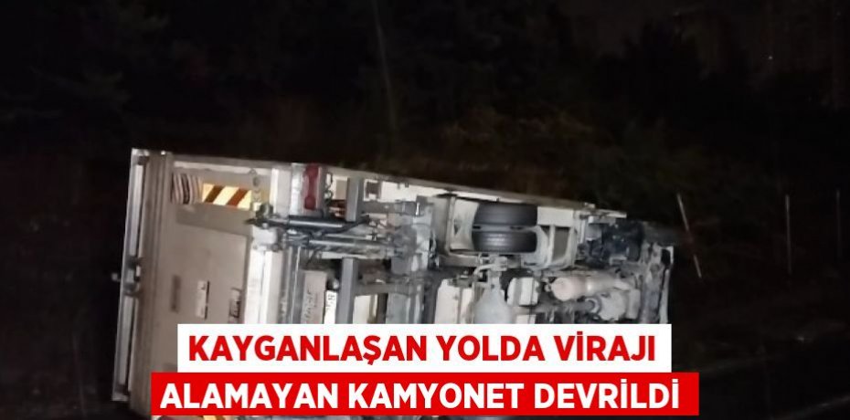 KAYGANLAŞAN YOLDA VİRAJI ALAMAYAN KAMYONET DEVRİLDİ