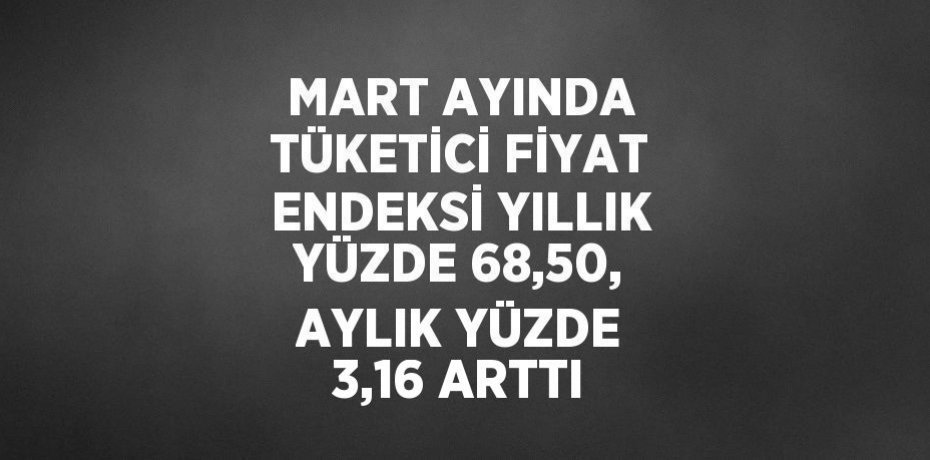 MART AYINDA TÜKETİCİ FİYAT ENDEKSİ YILLIK YÜZDE 68,50, AYLIK YÜZDE 3,16 ARTTI