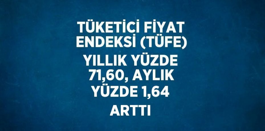 TÜKETİCİ FİYAT ENDEKSİ (TÜFE) YILLIK YÜZDE 71,60, AYLIK YÜZDE 1,64 ARTTI
