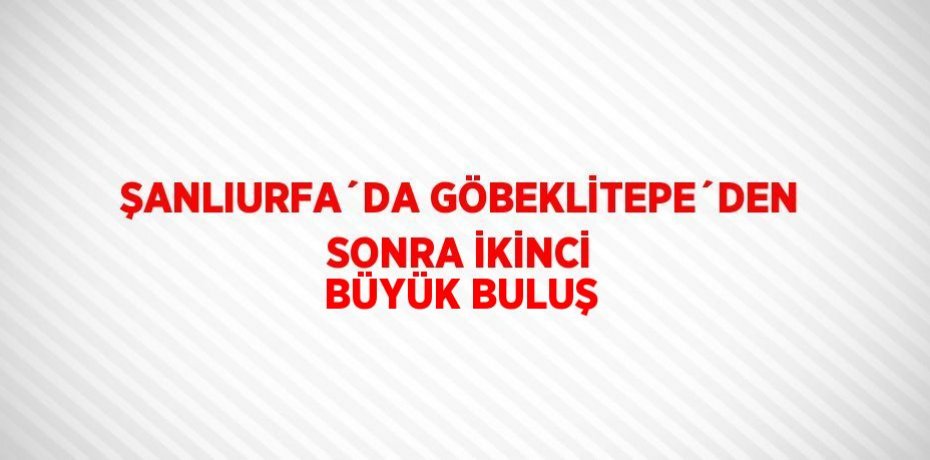 ŞANLIURFA´DA GÖBEKLİTEPE´DEN SONRA İKİNCİ BÜYÜK BULUŞ