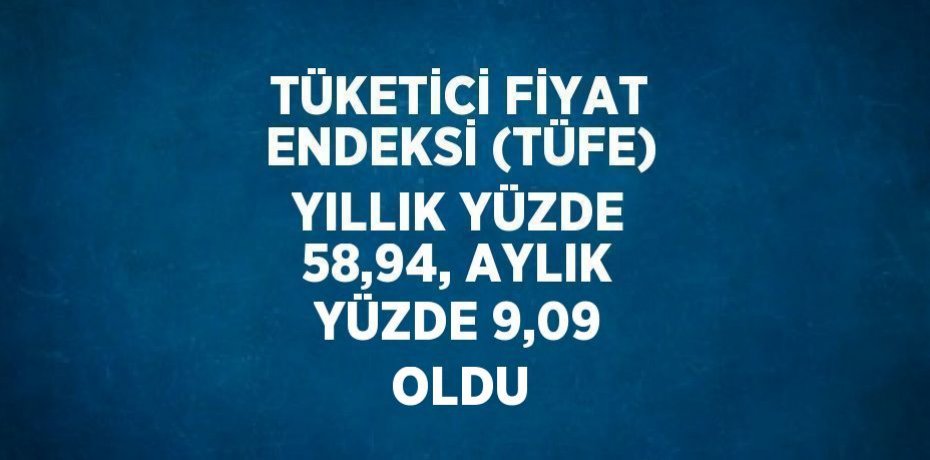 TÜKETİCİ FİYAT ENDEKSİ (TÜFE) YILLIK YÜZDE 58,94, AYLIK YÜZDE 9,09 OLDU