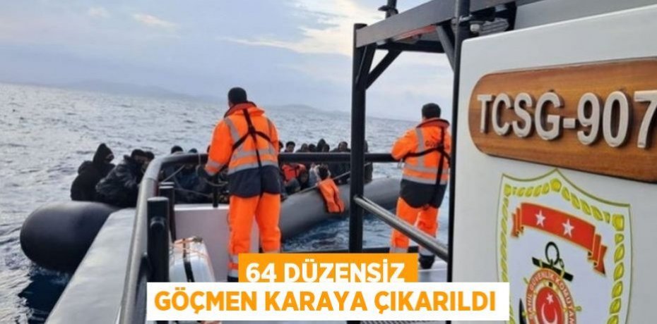Ayvalık açıklarında 64 düzensiz göçmen karaya çıkarıldı