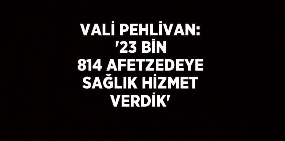 VALİ PEHLİVAN: '23 BİN 814 AFETZEDEYE SAĞLIK HİZMET VERDİK'