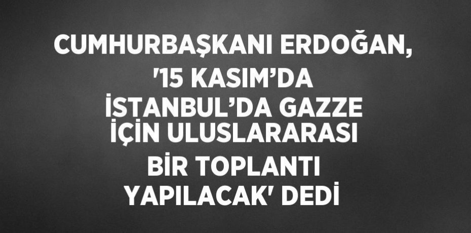 CUMHURBAŞKANI ERDOĞAN, '15 KASIM’DA İSTANBUL’DA GAZZE İÇİN ULUSLARARASI BİR TOPLANTI YAPILACAK' DEDİ