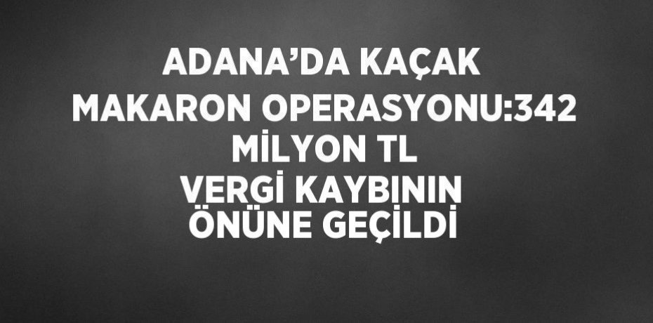 ADANA’DA KAÇAK MAKARON OPERASYONU:342 MİLYON TL VERGİ KAYBININ ÖNÜNE GEÇİLDİ