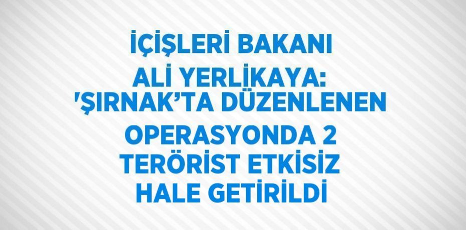 İÇİŞLERİ BAKANI ALİ YERLİKAYA: 'ŞIRNAK’TA DÜZENLENEN OPERASYONDA 2 TERÖRİST ETKİSİZ HALE GETİRİLDİ