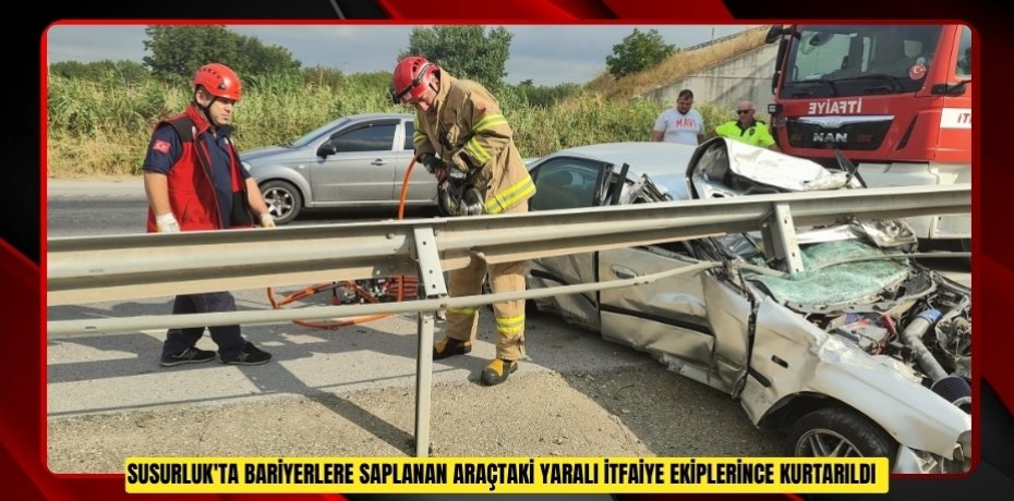 Susurluk'ta bariyerlere saplanan araçtaki yaralı itfaiye ekiplerince kurtarıldı  