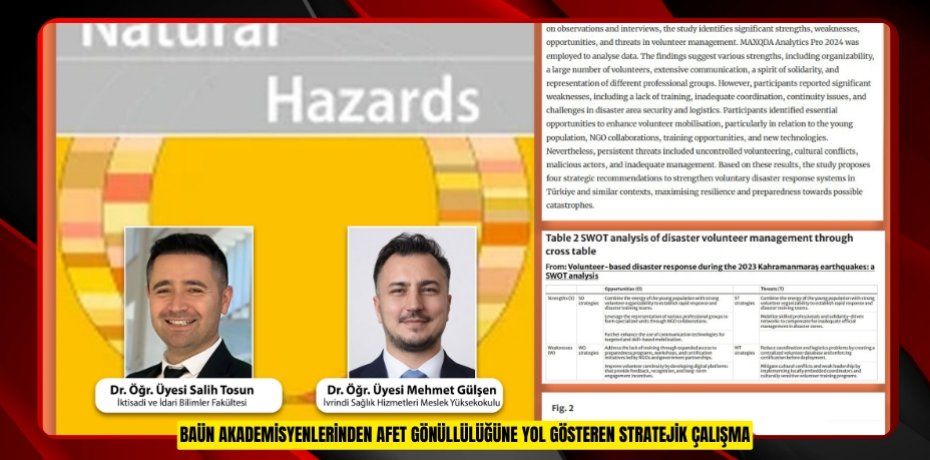 BAÜN AKADEMİSYENLERİNDEN AFET GÖNÜLLÜLÜĞÜNE YOL GÖSTEREN STRATEJİK ÇALIŞMA