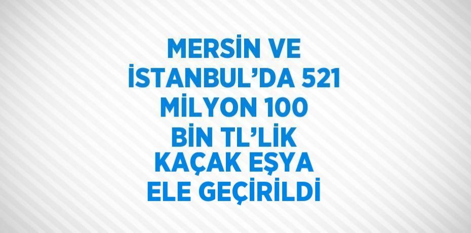 MERSİN VE İSTANBUL’DA 521 MİLYON 100 BİN TL’LİK KAÇAK EŞYA ELE GEÇİRİLDİ