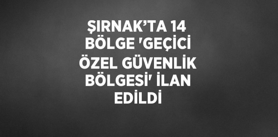 ŞIRNAK’TA 14 BÖLGE 'GEÇİCİ ÖZEL GÜVENLİK BÖLGESİ' İLAN EDİLDİ