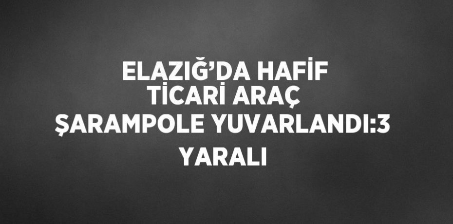 ELAZIĞ’DA HAFİF TİCARİ ARAÇ ŞARAMPOLE YUVARLANDI:3 YARALI