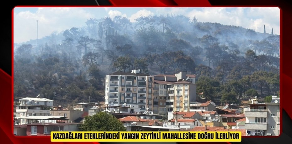 Kazdağları eteklerindeki yangın Zeytinli Mahallesine doğru ilerliyor  
