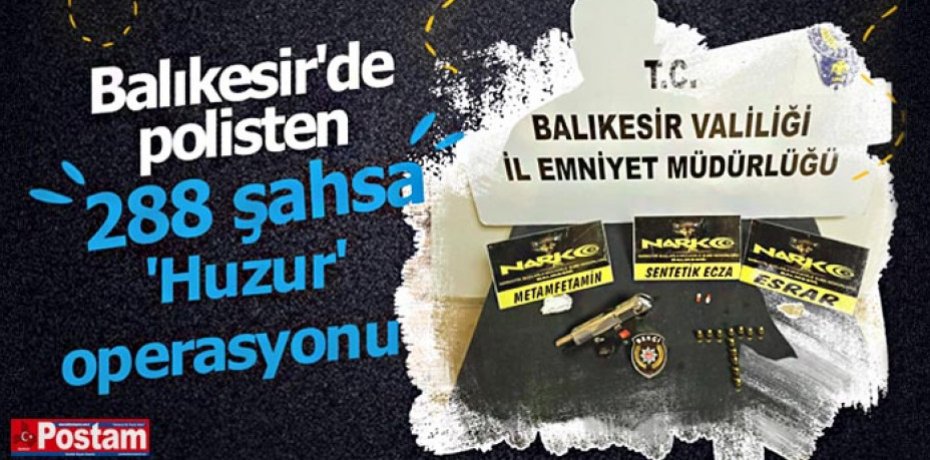 Balıkesir'de polisten 288 şahsa 'Huzur' operasyonu