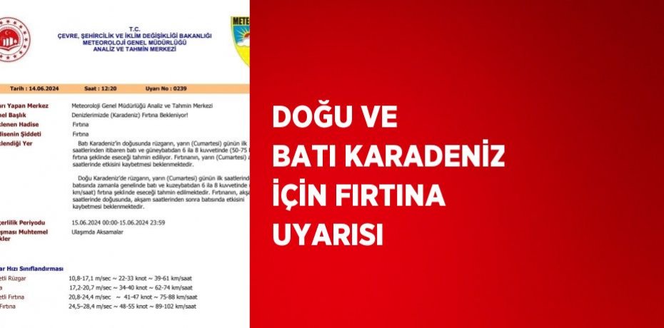 DOĞU VE BATI KARADENİZ İÇİN FIRTINA UYARISI