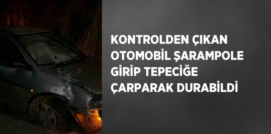 KONTROLDEN ÇIKAN OTOMOBİL ŞARAMPOLE GİRİP TEPECİĞE ÇARPARAK DURABİLDİ