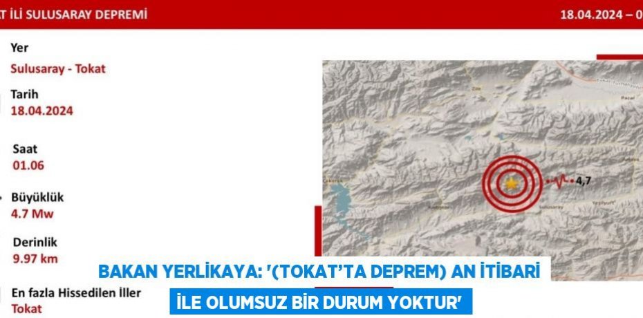 BAKAN YERLİKAYA: '(TOKAT’TA DEPREM) AN İTİBARİ İLE OLUMSUZ BİR DURUM YOKTUR'