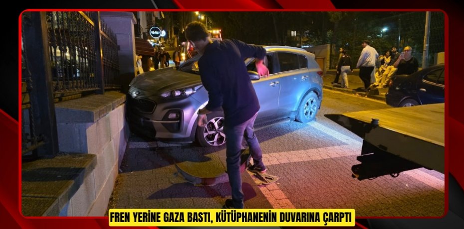 Fren yerine gaza bastı, kütüphanenin duvarına çarptı 