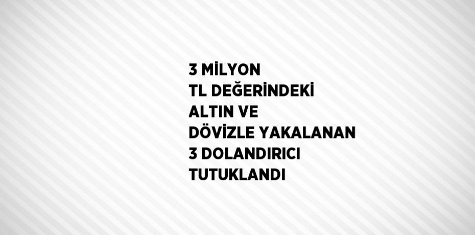 3 MİLYON TL DEĞERİNDEKİ ALTIN VE DÖVİZLE YAKALANAN 3 DOLANDIRICI TUTUKLANDI