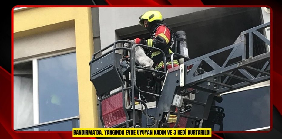 Bandırma’da, yangında evde uyuyan kadın ve 3 kedi kurtarıldı
