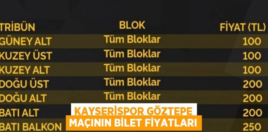 KAYSERİSPOR GÖZTEPE MAÇININ BİLET FİYATLARI