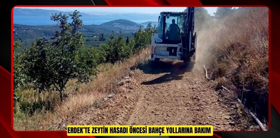 Erdek’te zeytin hasadı öncesi bahçe yollarına bakım  
